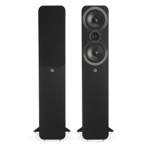 Q Acoustics 3050i Carbon Black Pair On White Background