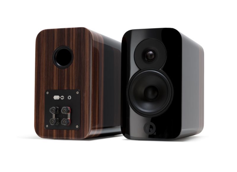 Q Acoustics Concept 300 In Gloss Black And Rosewood On White Background