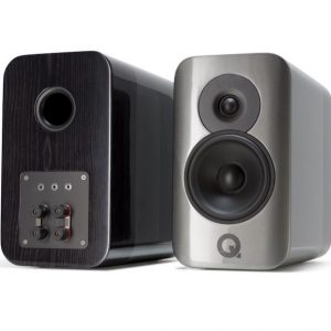 Q Acoustics Concept 300 In Gloss Silver And Ebony On White Background