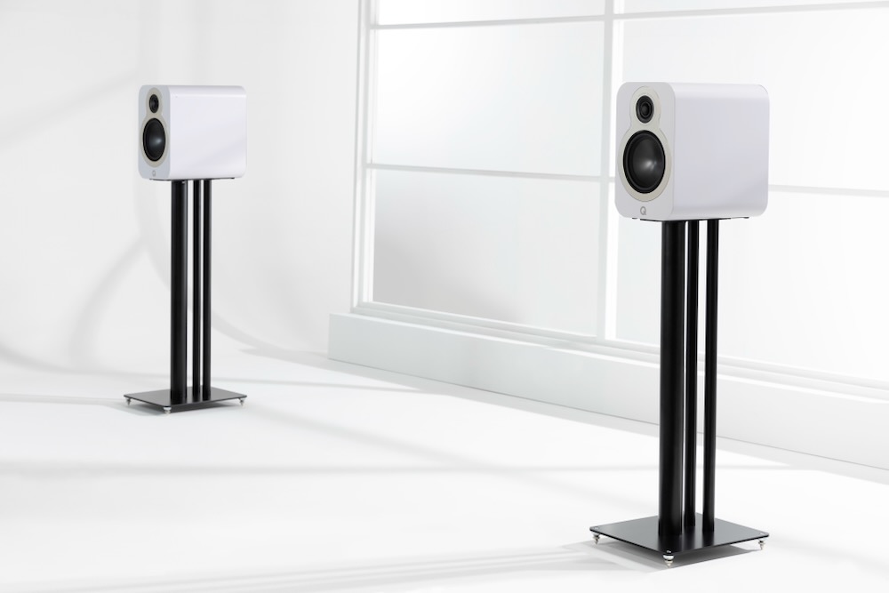 Q Acoustics 3020C Satin White Lifestyle Pair No Grille
