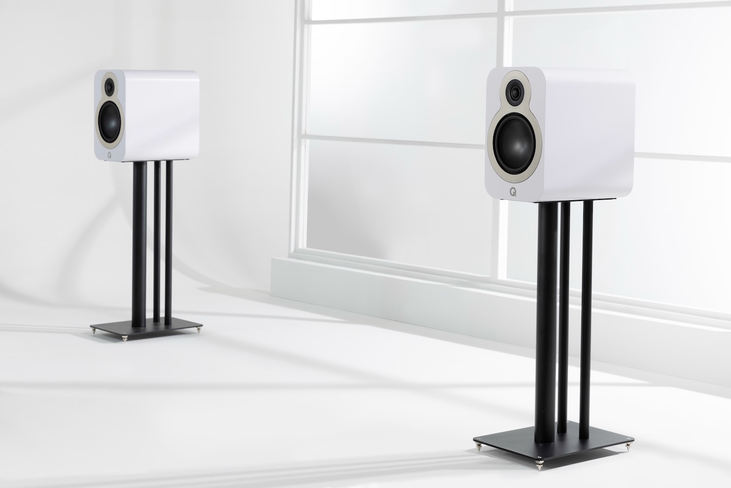 Q Acoustics 3030c Satin White Lifestyle No Grille